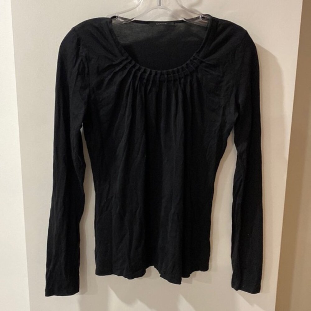 ELIE TAHARI black long sleeve top pleated neckline